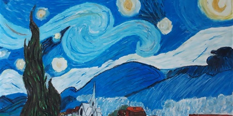 Powiększ grafikę: praca plastyczna inspirowana obrazem "Gwiaździsta noc Van Gogha