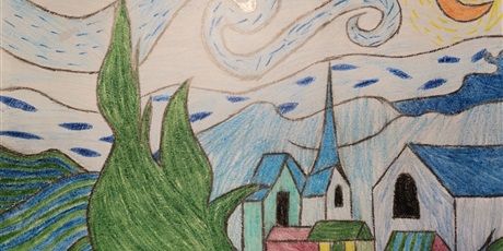 Powiększ grafikę: praca plastyczna inspirowana obrazem "Gwiaździsta noc Van Gogha