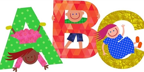 Powiększ grafikę: grafika - kolorowe litery a w nich postaci dzieci
